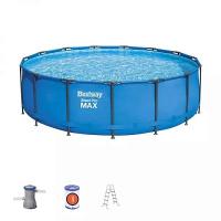 Bestway 56830 BW Каркасный бассейн 457х122см, 16015л, фил.-насос 3028л/ч, лестница Bestway 56830 BW Каркасный бассейн 457х122см, 16015л, фил.-насос 3028л/ч, лестница